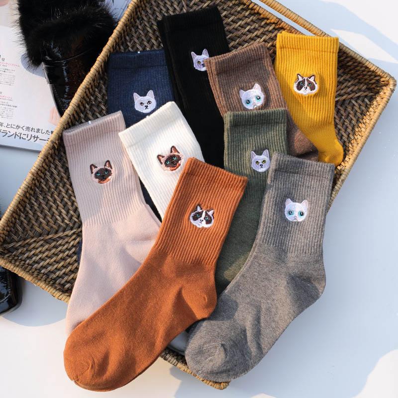 Warm Harajuku Cute Embroidery Animal Funny Socks Women Kawaii Japanese Skarpetki Socks Novelty Cotton Calcetines Mujer Sokken