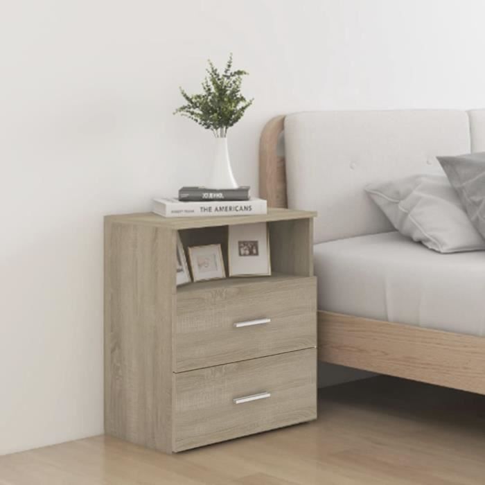 Table de chevet - vidaXL - 2 pcs - Chêne sonoma - 50x32x60 cm - 2 tiroirs - Montage requis