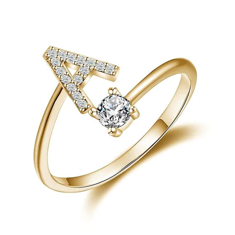CARLIDANA Women Adjustable Zircon A - Z Letters Initial Name Stackable Letter Open Rings Stainless Steel Adjustable Ring
