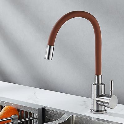 Brushed Stainless Steel Kitchen Faucet with Universal Silicone Hose