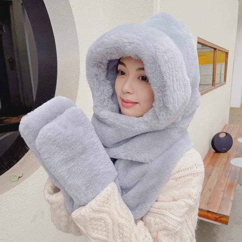 

Женский зимний комплект из шапки и шарфа – толстая плюшевая, морозостойкая велосипедная шапка с шарфом и перчатками