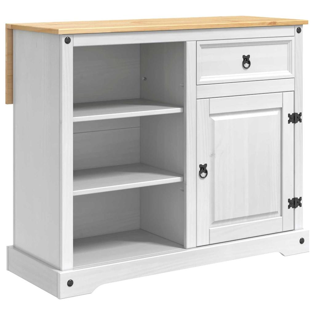 Kitchen Island Set with Door 3 pcs White and Honey Wax Solid Pine