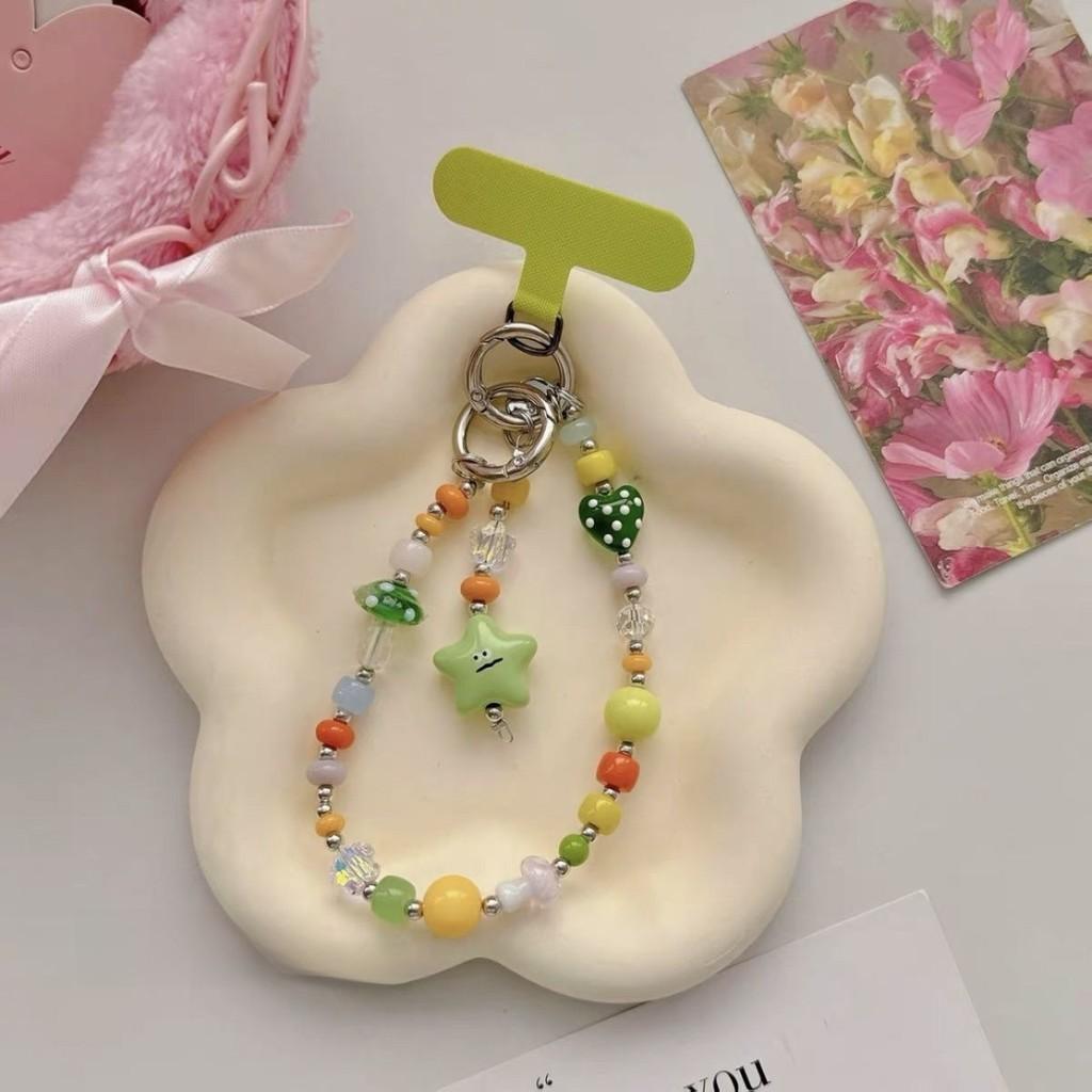Pvc Star Face Emoji Phone Strap With Pink Heart Pendant For Girls And Teens