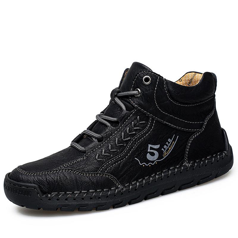 

Новые мужские кожаные ботинки большого размера от Amazon, модные ботильоны ручной работы, плоские короткие ботинки на шнуровке, повседневная обувь 48 чёрный