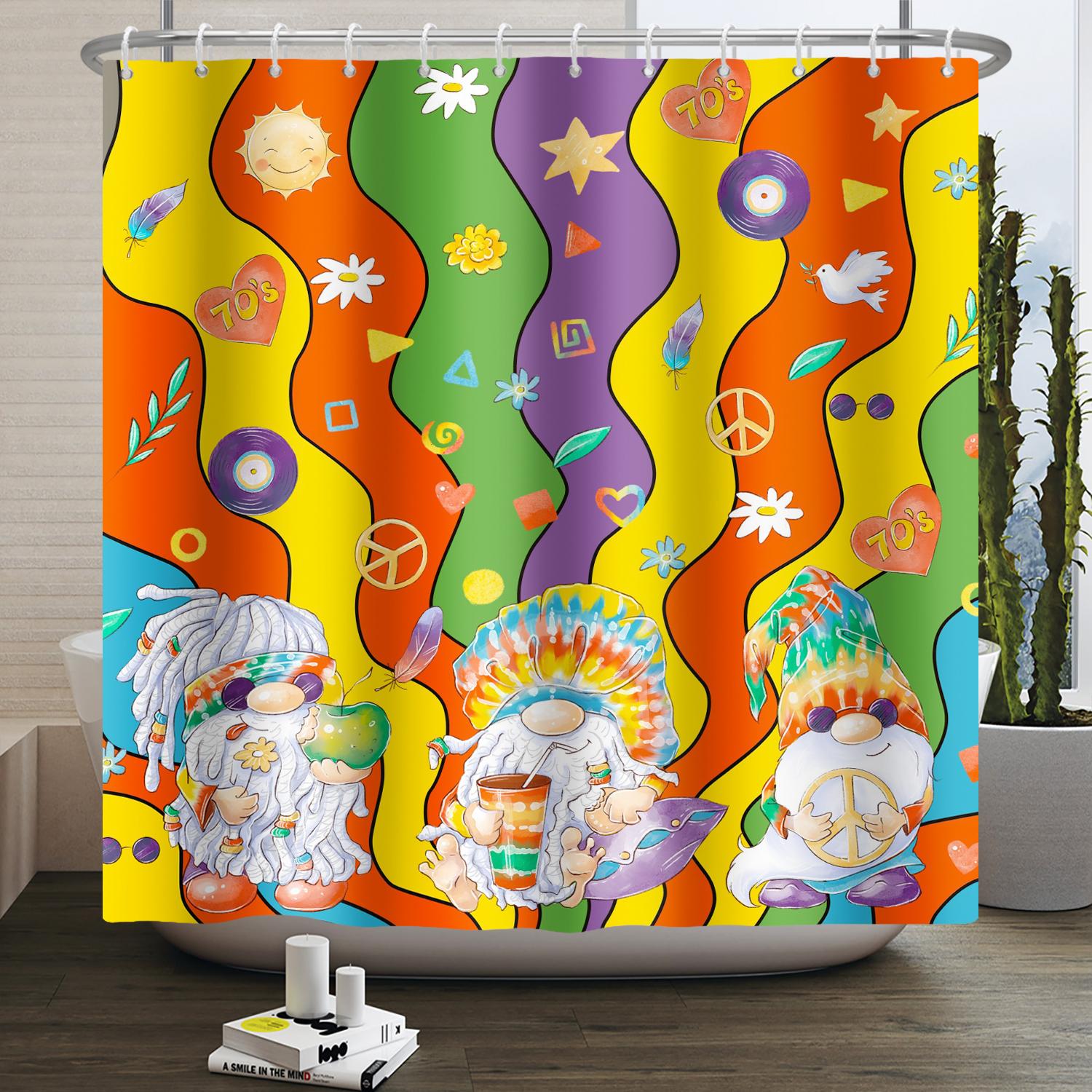 

Vintage Rainbow Mushroom Shower Curtain Funny 70S 80S Retro Trippy Abstract Boho Floral Hippy Waterproof Bathroom Curtain Decor W120xH180cm