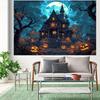 Ghost House Halloween Background Cloth - Non Electric Party Decoration Banner with Manor Pumpkin Lantern  Full Moon  and Bats