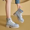 Autumn Small Size Washed Denim Martin Boots Women's Korean Version Ripped Thick Sole Inner Height Increase Women's Shoes Lace-up Casual Shoes