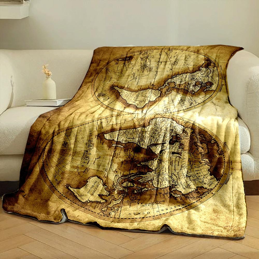Two circular sepia-toned world maps with vintage geographic details. for all seasons blanket lunch break throw gift