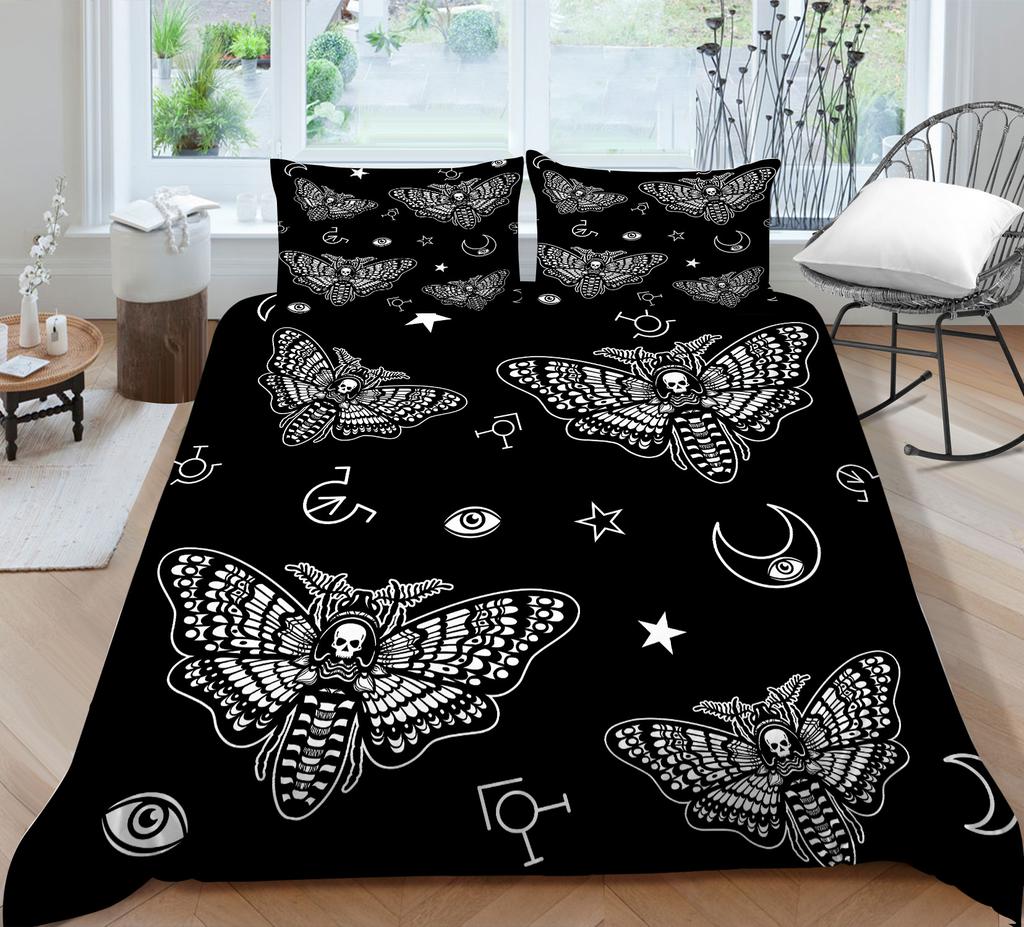 Moth Skull Digital Printing Polyester Quilt Cover Pillowcase Two Or Three Piece Set Polyester Fabric