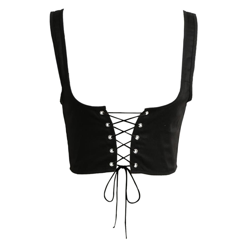 Women Lace Up Waistband Corset Belt Tank Shoulder Tie Up Eyelet Front Back Zipper High Waist Belt
