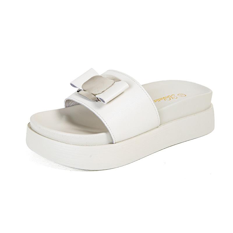 

Летом 2025 года новая версия сандалий на одной подошве из натуральной коровьей кожи носится на улице женская толстая подошва нескользящие с открытым носком толстая подошва-маффин 44 белый