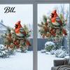 Winter Seasonal Window Ornaments Christmas Bird Wall Sticker, Decorative PVC Decal with Pine Branch Cone And Reusable Holiday Glass Clings Red Berry,