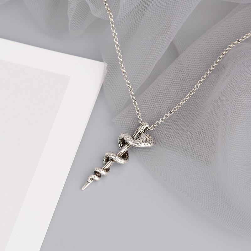 Cobra Vintage Thai Silver Scepter Necklace Female Hip Hop Personality Harry Potter Same Necklace