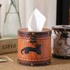 Chinese Style Guofeng Tissue Box Circular Leather Drawer Box Light Luxury Style Napkin Box Suitable for Home Living Room Bedroom