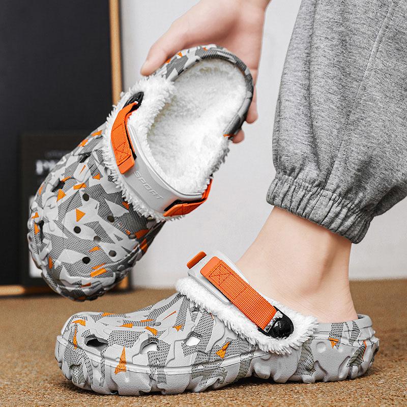 Herren Winter Hausschuhe Indoor Bequeme Warme Hausschuhe Sommer Abnehmbare Sandalen Herren Lässig Rutschfest Plüschfell Hausschuhe für Herren