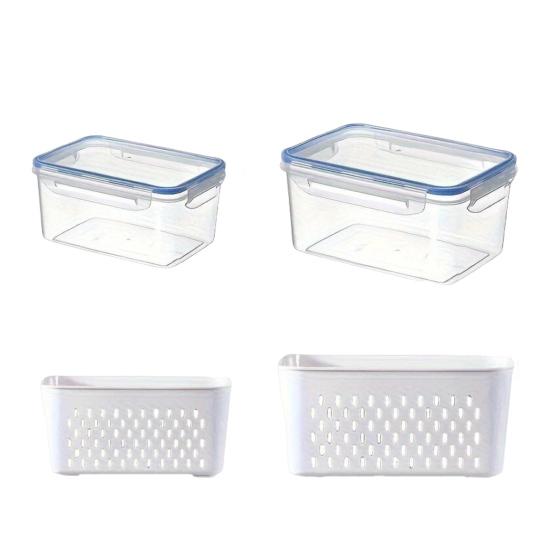Food Storage Container with Drain Basket BPA Free Large Capacity Leak Resistant Fridge Vegetable Organizer Box