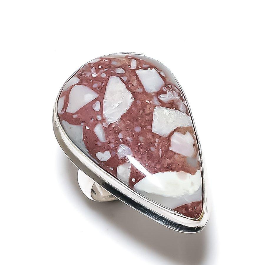 Silver Leaf Jasper Gemstone 925 Sterling Silver gift Jewelry Ring Size 7 M7K94