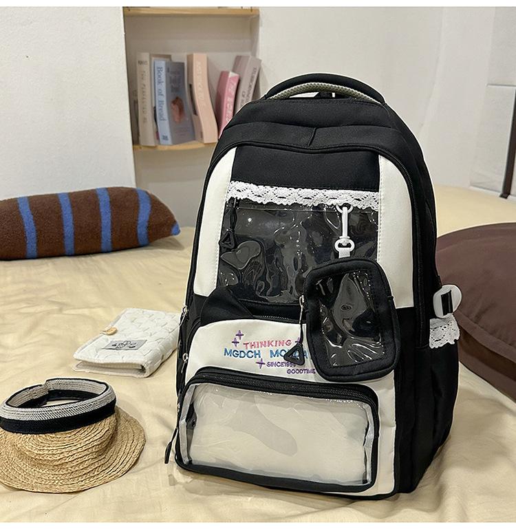 Schoolbag Japanese Ins New High-value Fresh and Sweet Contrasting Color Splicing Make-up Bag Women's Lightweight Large-capacity Backpack