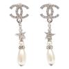 CHANEL C25 CC Logos Star Rhinestone Drop Pearl earring SVHardwareUsed
