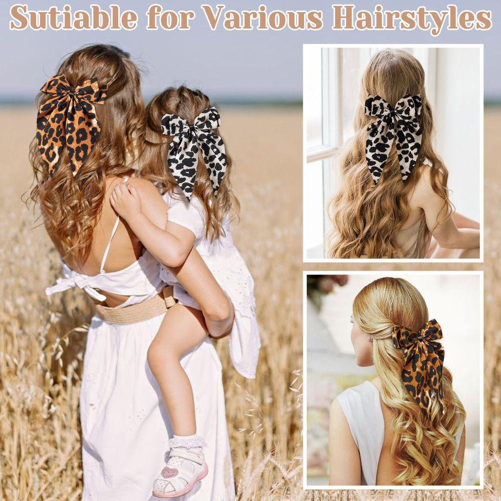 

Satin Hair Clips Leopard Print Barrette New Hair Ribbon Women and Girls бежевий