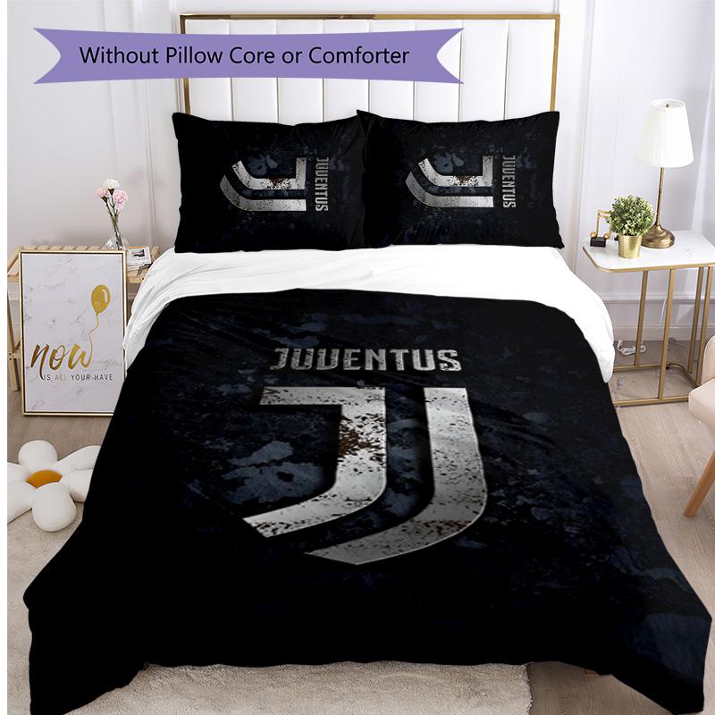 Juventus FC Pattern Printed 3PCS Bedding Set Soft Skin-Friendly Washable Duvet Cover & Pillowcases Set All Season Bedroom