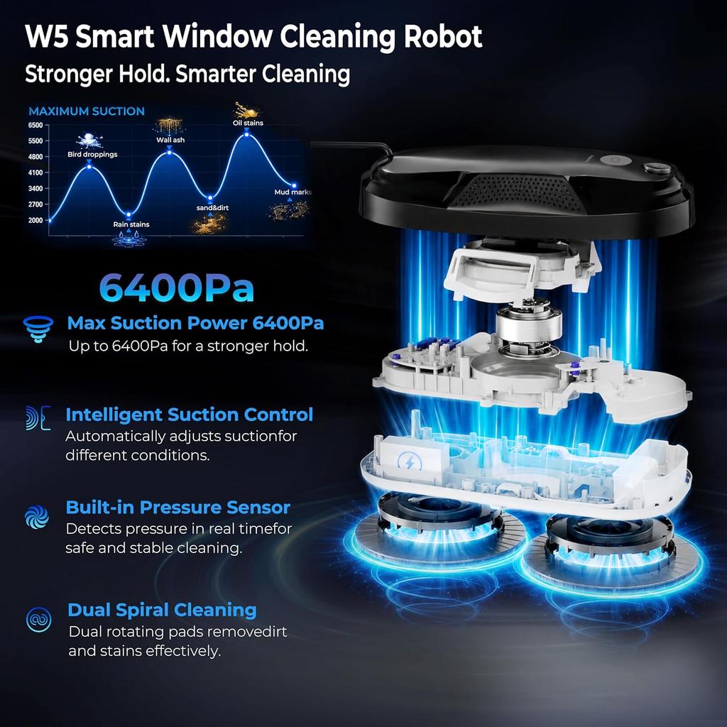 TOSIMA W5 Langų valymo robotas 4200Pa Dvigubas purškiklis
