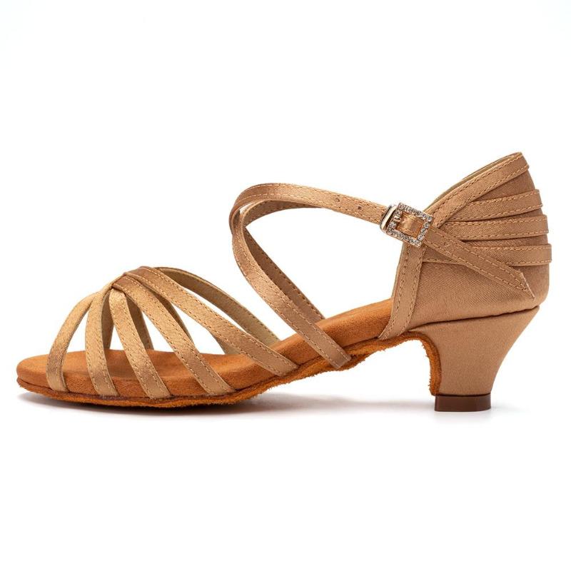 Chaussures de Danse Latine Peep Toe Femmes Filles Enfants Semelle Souple Salsa Fête Salle de Bal Chaussures de Danse Standard à Talons 4CM
