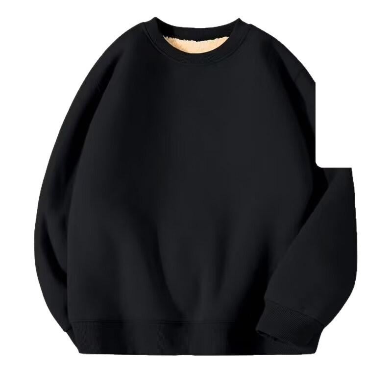 Mens Classic Simple Versatile Fleece Sweatshirt Teens Thick Warm Solid Loose Fit Winter