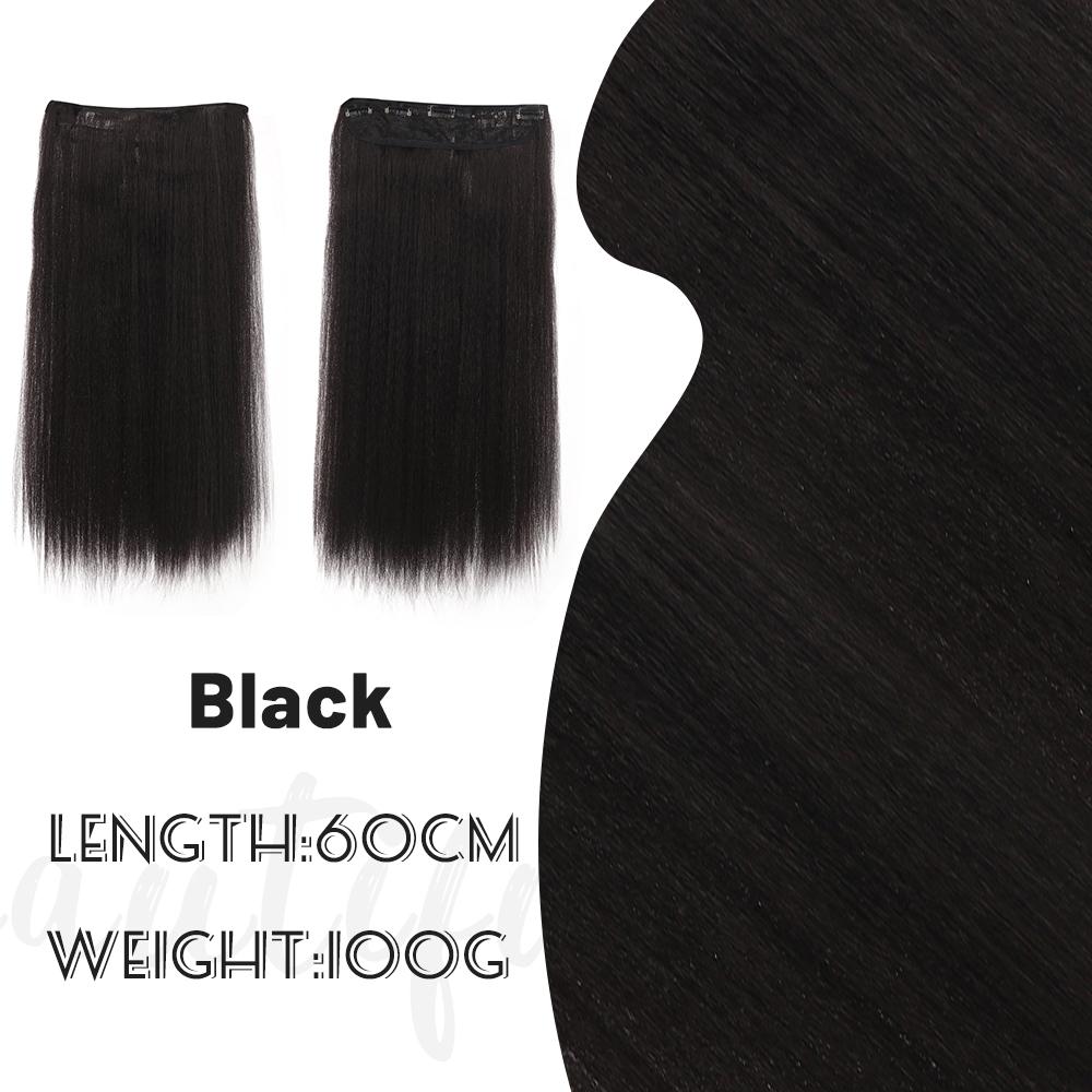Synthetic Black Long Straight Clip Extension Hair 24 Inch Women's Wig 5 Clip High Temperature Wig