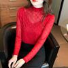 T-shirt for Women with Velvet Thickened Winter New Long-sleeved Pullover Top Half Turtle Neck Iron Diamond Base Shirt for Women