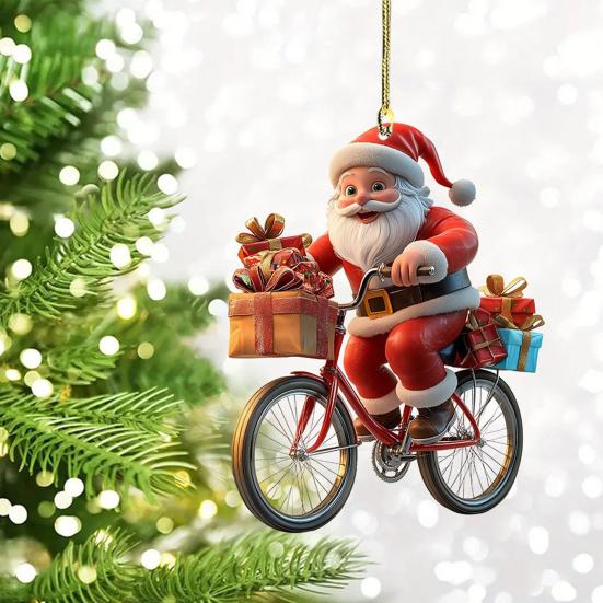 Santa Claus Ornament Christmas Tree Pendant Santa Ride Flat Bike Hanging Decoration DIY Xmas Tree Decor