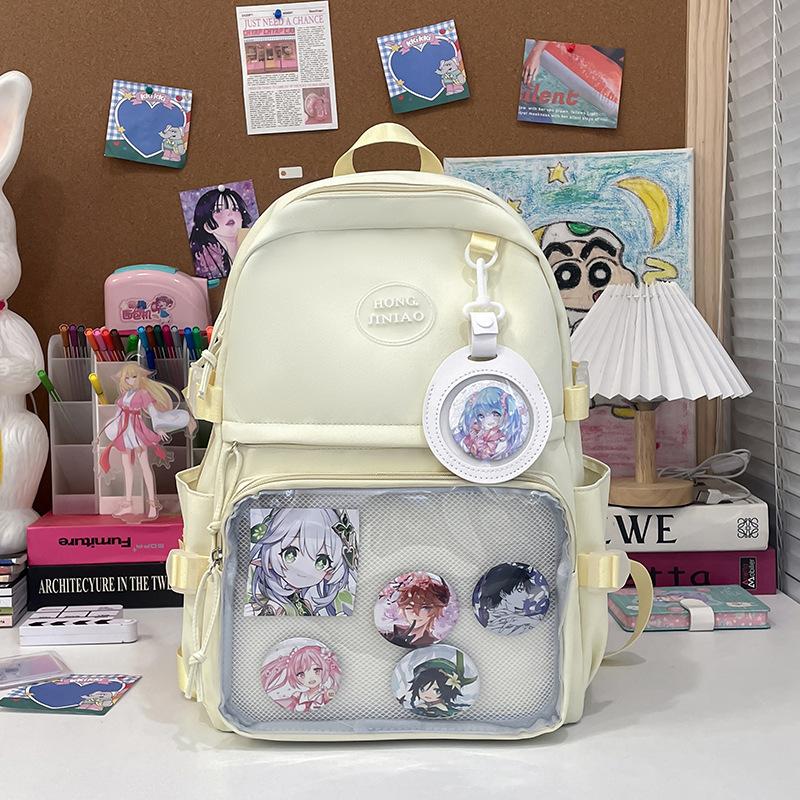 Schoolbag Double shoulder transparent pain bag Student 2nd to 6th grade Junior high school large capacity schoolbag Millet bar storage pain layer 