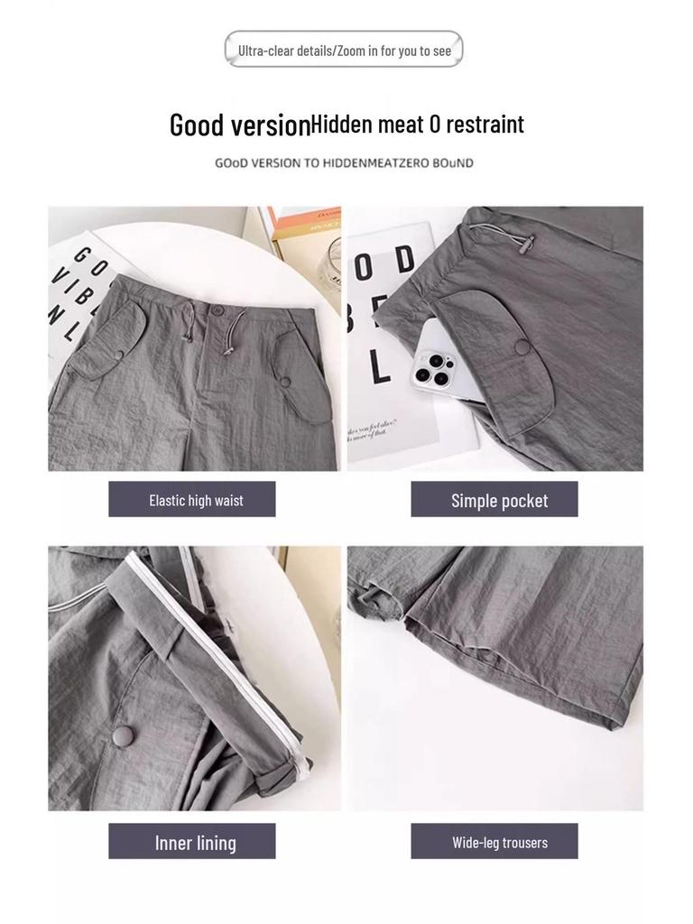 Women's Retro Multi-Pocket Cargo Shorts - Trendy Wide-Leg, Casual Mid-Length Design