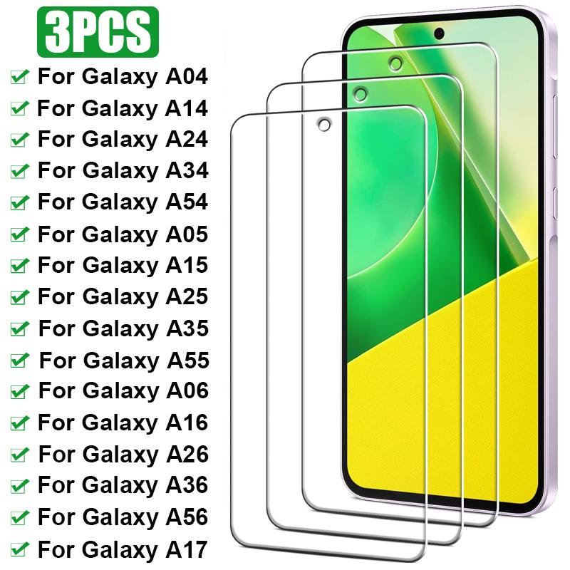 3 pçs vidro temperado para samsung galaxy a54 a34 a24 a55 a35 a16 a17 protetor de tela para samsung a05s a04 a06 a14 a15 a26 a36 a56