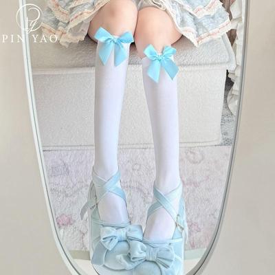 Japanese Blue Bow Velvet Lolita Over-the-Knee Socks