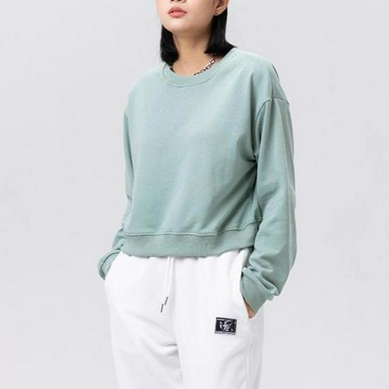 Women's Trendy Cropped Round Neck Sweatshirt – Spring/Autumn Loose Fit