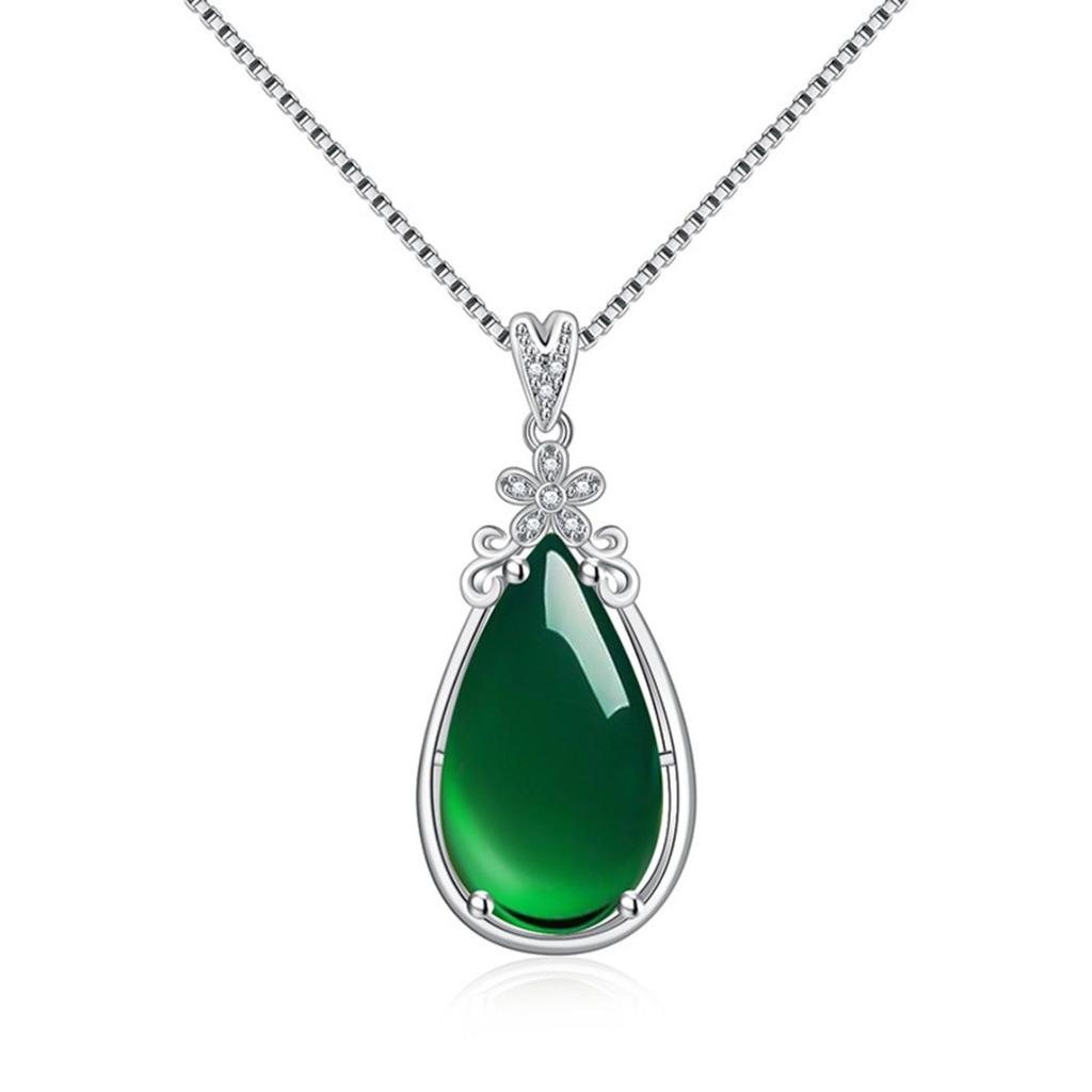 Křišťálový květ Waterdrop Jade přívěsek Stříbrný řetízkový náhrdelník Dámské šperky dárek