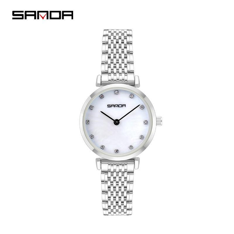 Sanda Trendy Diamond Roman Numeral Couple Watches - Steel Band, Waterproof Women's Wristwatch