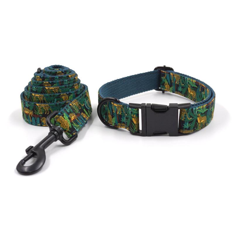 INS Style Jungle Leopard Dog Collar & Leash Set M