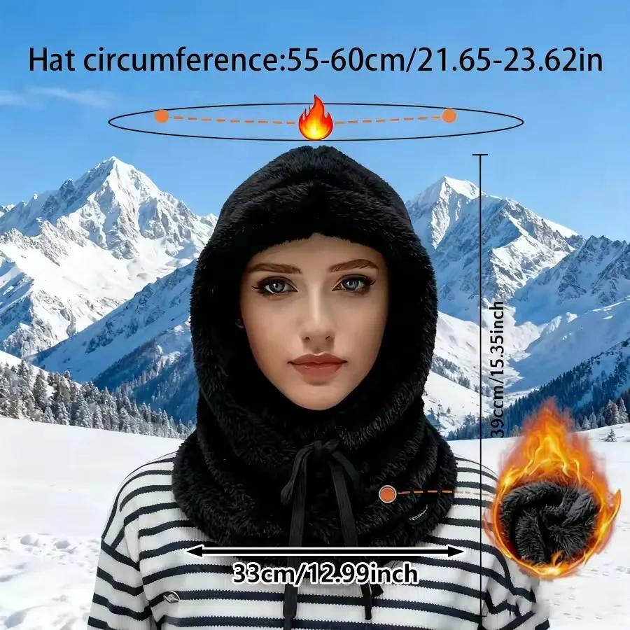 Womens Winter Hat Plush Ear Protection Neck Warmer Integrated with Windproof Face Mask for Skiing Cycling Outdoor Activities
