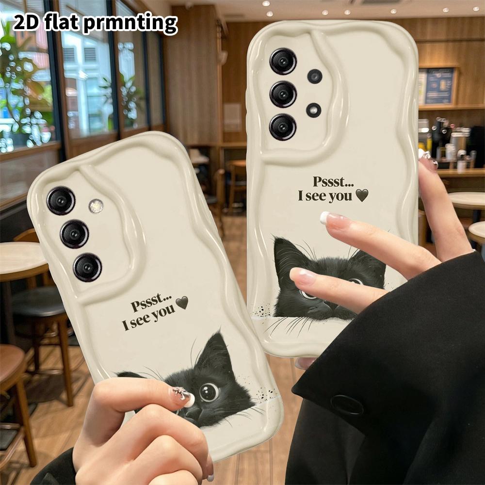 Phone Case: 2D Flat Samsung Galaxy A34 A35 S20 S22 S21 FE Plus Ultra Case, Peek-a-Boo Little Black Cat, Christmas and Halloween Gift