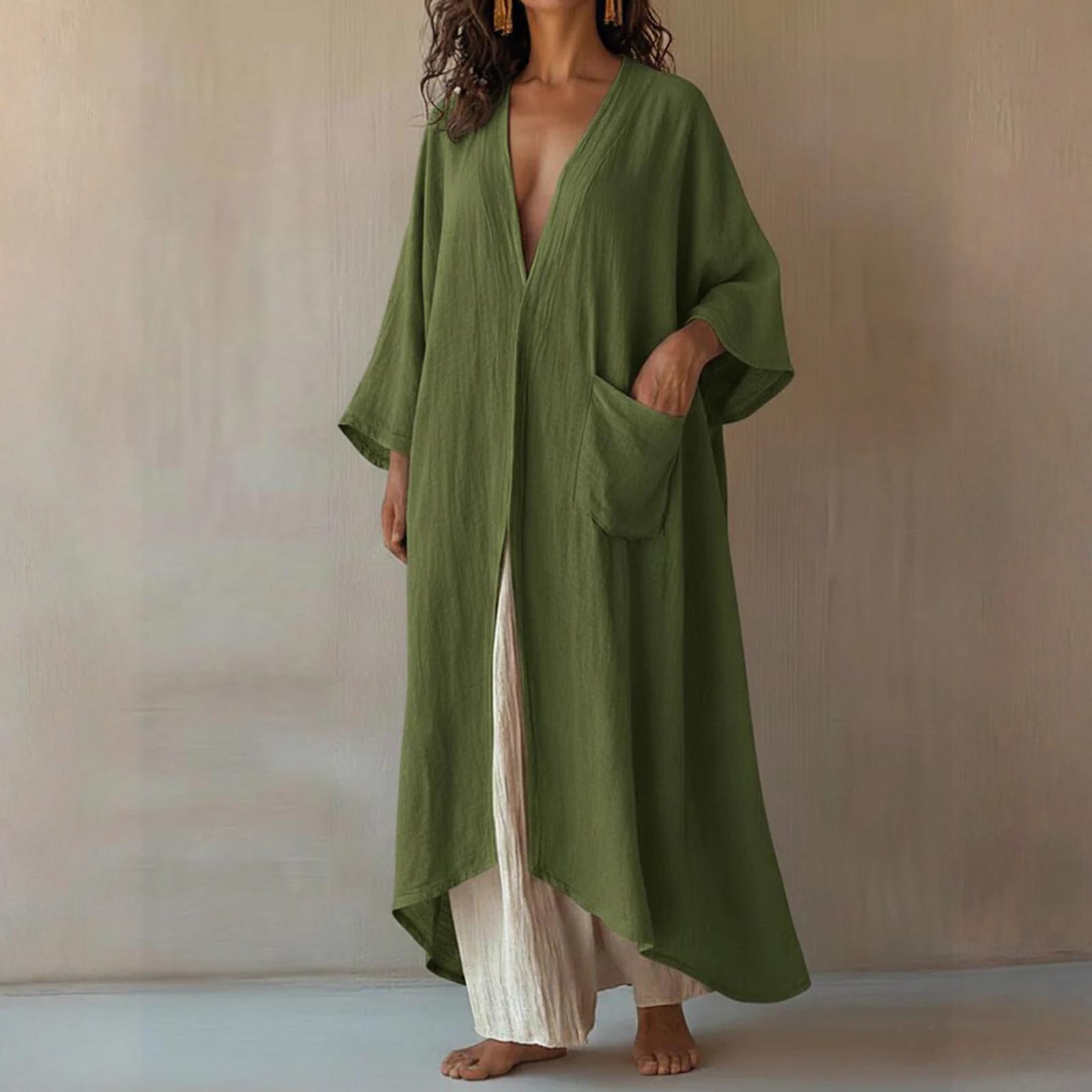 Womens Tops Long Length Sleeve Casual Blouses V-Neck T Shirts Summer Clothes S зелёный