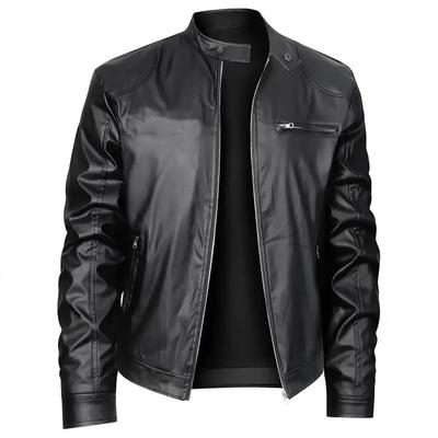 Spring Autumn Stand Collar Men's Leather Jackets Fashion Slim Fit Motorcycles Outerwear Men Black Moto Biker Faux Leather Coats