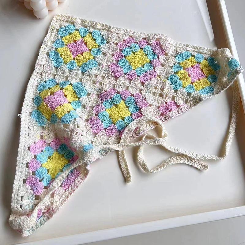 

Сладкая милая вязаная треугольная повязка на голову в стиле французской пасторали для женщин, девушек, платок для волос с маленькими цветочками, аксессуары для волос