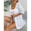 Women Solid Hollow Out Five Quarter Sleeve Knit Open Cardigan Casual Vacation Thin Outerwear