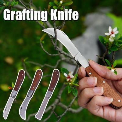 Foldable Grafting Knife Gardening Grafting Pruning Knife Fruit Tree Plant Branches Cutter Tools Portable Wooden Handle Knife Set