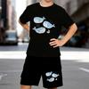 Boys 2 Piece Cartoon Whale Printed Outfit, Short Sleeve T-Shirt and Shorts Set for Kids Age 5-14,Black,White Sporty Casual Summer Clothes