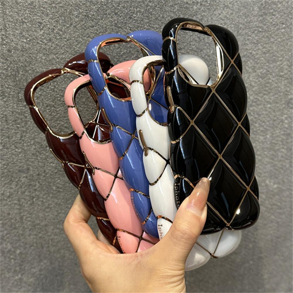 Luxury Plating 3D Diamond Lattice Pattern Soft Silicone Phone Case For iPhone 14Plus 11 12 13 15 Pro Max Shockproof Protection Cover