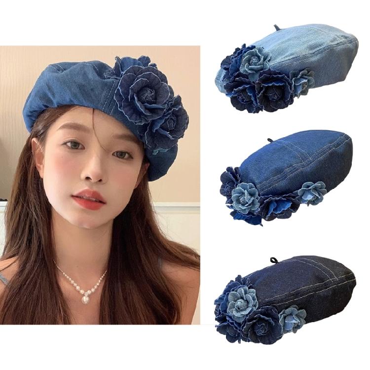 Novelty Stylish Cabbie Hat for Men Women Hat Denims Vintage Cabbie Caps Unisex Headwear Autumn Winter Hat for Daily Wear