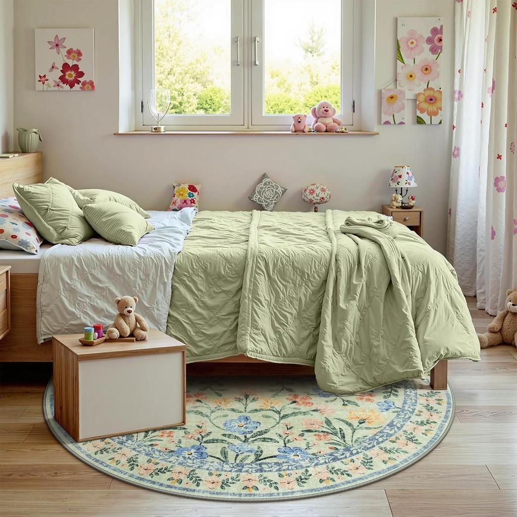 Růžový Květinový Kulatý Koberec Boho Styl Kruhový Koberec pro Evropský Pastorální Pohodlné Dekorativní Koberce Koupelnová Protiskluzová Rohožka ke Dveřím